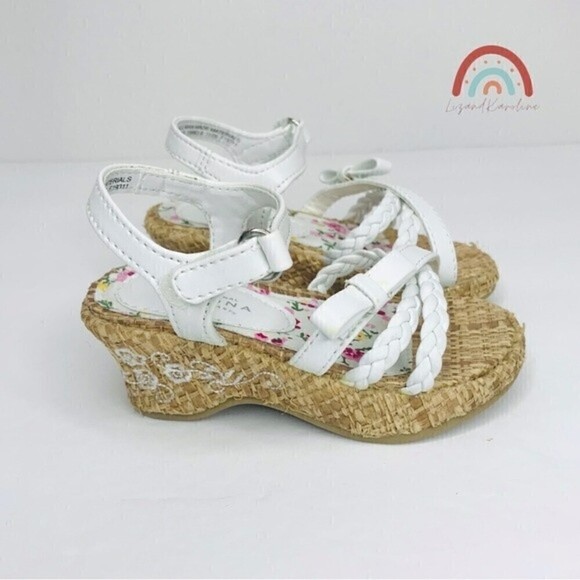 New! Arizona Lil Addison Straw Strappy White Platform Wedge Sandals Baby 5 - Picture 1 of 10